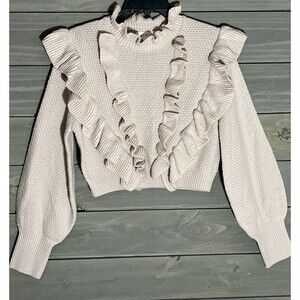 Mable Ruffled Sweater Beige High Neck Womens S Romantic Feminine